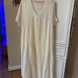 Cream V-Neck Tiered Dress